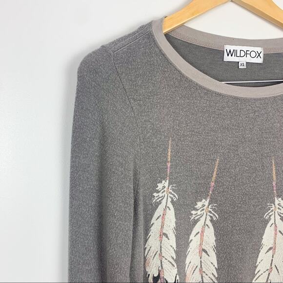 Wildfox Grey Feather Graphic Oversized Pullover Sweatshirt Size Extra Small - Picture 3 of 13